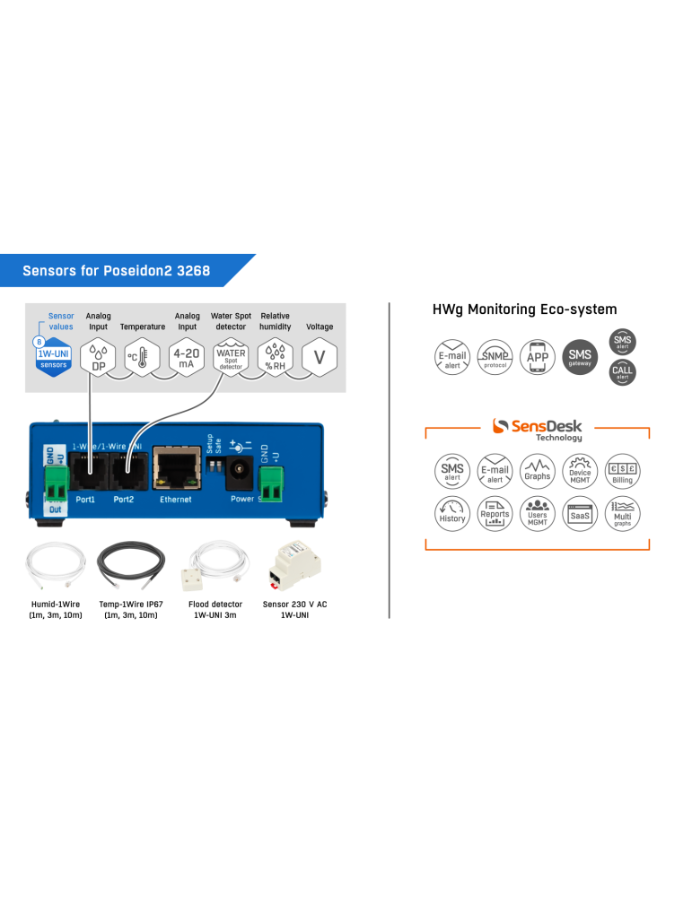 HW-group Poseidon2 3268 Tset - Boîtier de connexion IP 1-Wire