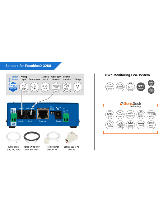 HW-group Poseidon2 3268 Tset - Boîtier de connexion IP 1-Wire