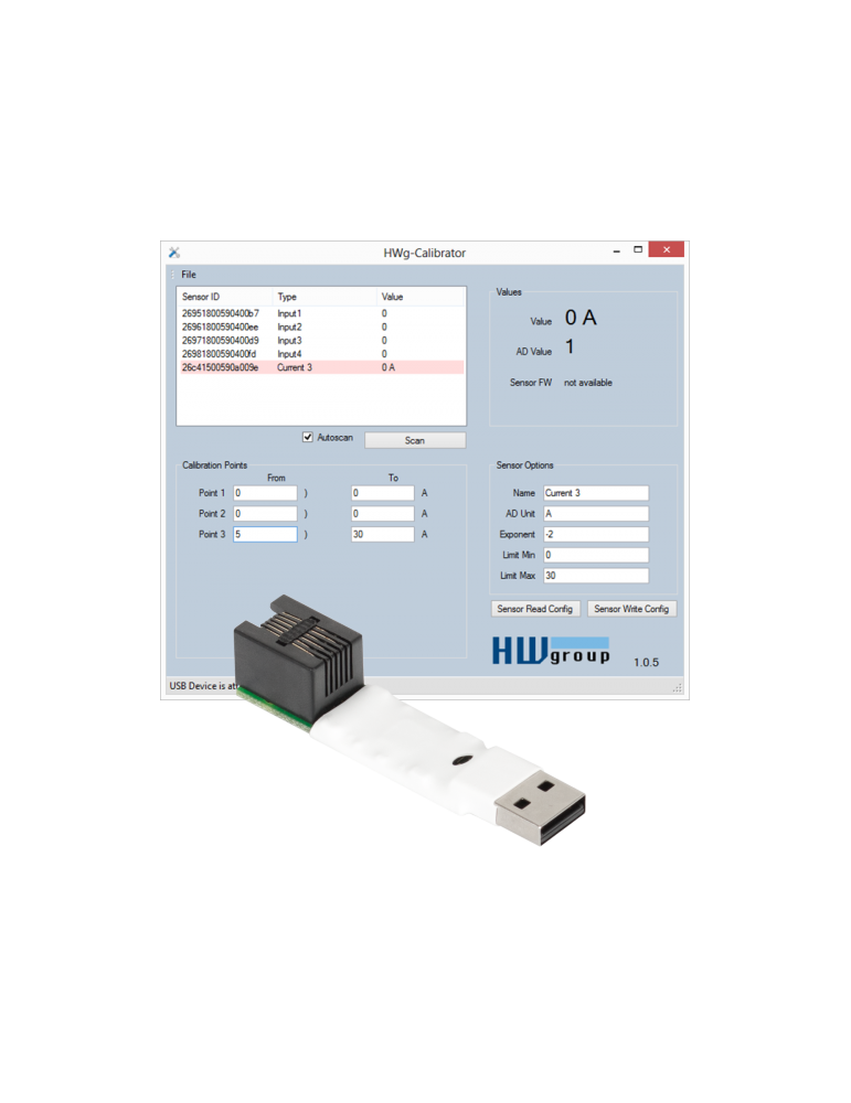 HWgroup 1-Wire UNI USB calibrator - étalonnage capteurs 1W-UNI