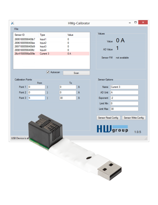 HWgroup 1-Wire UNI USB calibrator - étalonnage capteurs 1W-UNI