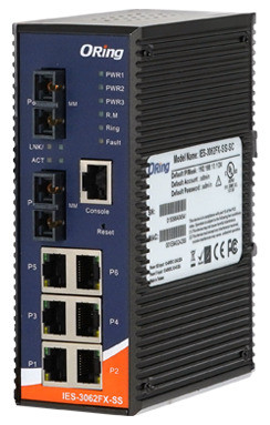 Oring IES-3062FX-SS-SC | Switch 8 ports 6FE + 2FX SM 30km SC