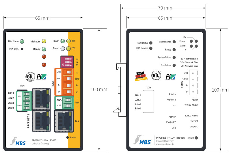 MBS X-Series [PROFINET + LON] — RS-232 | Passerelle universelle