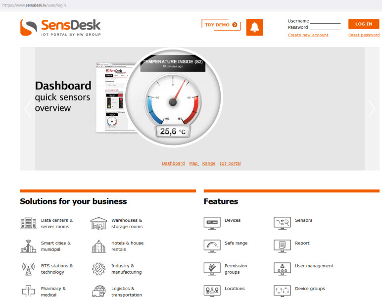 SensDesk - portail cloud supervision environnementale HWgroup