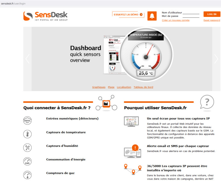 SensDesk - portail cloud supervision environnementale HWgroup